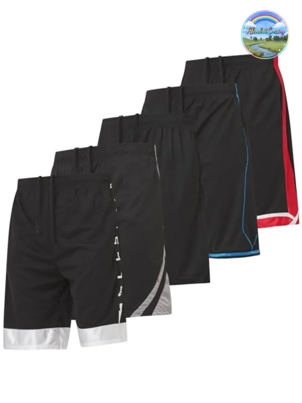 Mens Athletic Shorts 5 Pack Polyester Basketball Gym Workout Drawstring